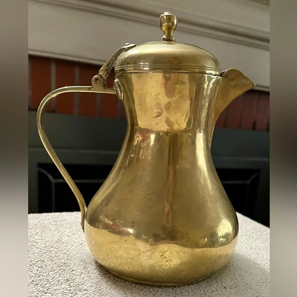 Vintage Solid Brass Lidded ‎ Coffee Carafe Jug  9”